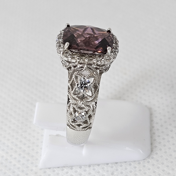 Authentic Tacori IV Blush Tourmaline & Diamond Simulants Sterling Silver Sz 7.5 - Picture 13 of 14